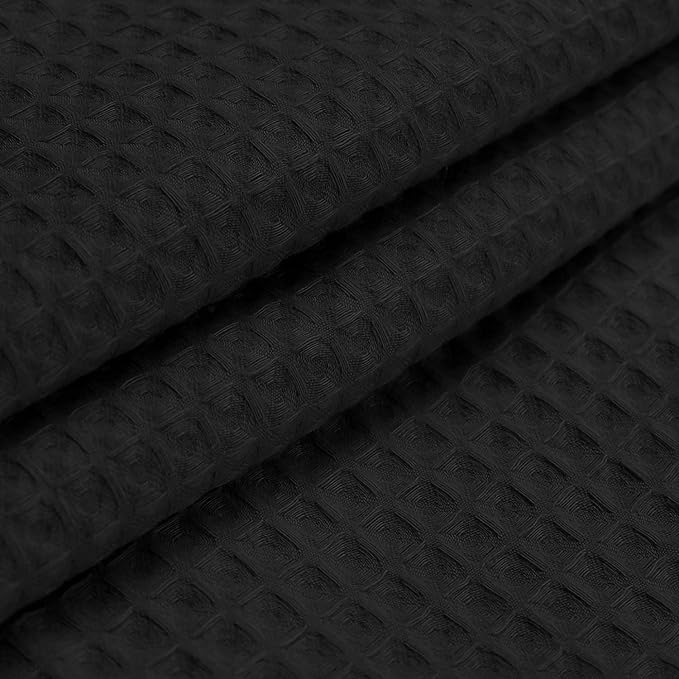 River Dream Black Cotton Blend Fabric Shower Curtain Set with Liner, 71x74 | Waffle Weave, No Hook Needed, with Snap in Replacement Liner, Top Sheer Window, Hotel Quality Fabric for Bathroom