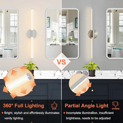 Wall Sconces Set of 2 Hardwired LED Vanity Light Chrome 23" | Dimmable 5CCT LED Bathroom Light Fixtures, 360° Full Lighting, Modern Vanity Light Bar for Bathroom Mirror