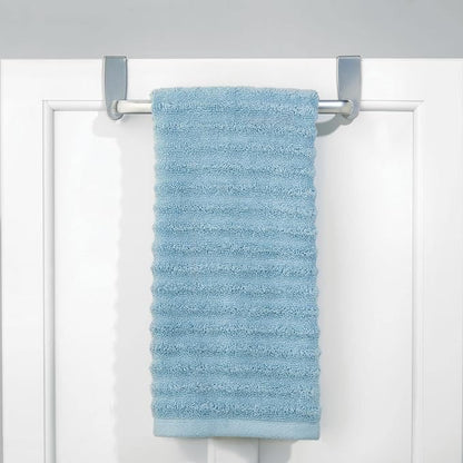 mDesign Steel Metal Wire Over Cabinet Towel Rack Storage Organizer - Hang on Cabinet or Door - Towel Bar Holder for Kitchen - Holds Hand Towels, Washcloths - Spira Collection - Silver