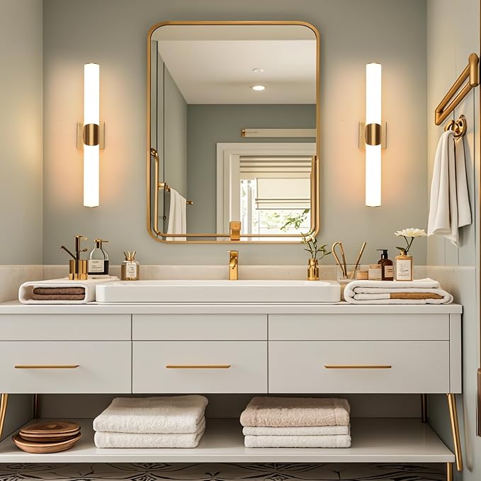 22" Gold Bathroom Vanity Lights, Wall Sconce with Acrylic Shade | Modern Wall Light for Bathroom Bedroom Living Room Hallway