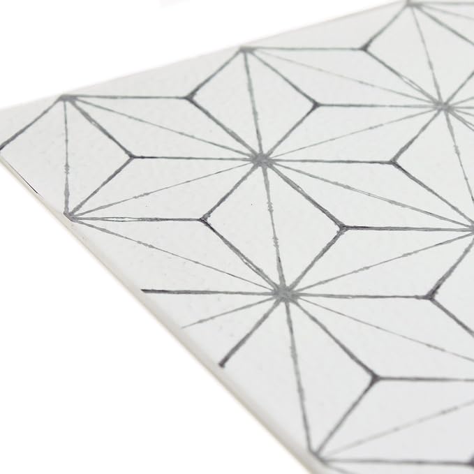 FloorPops FP2481 Kikko Peel Stick Floor Tiles, White & Off-White (Pack of 6)