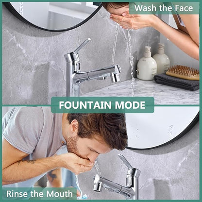 Bathroom Sink Faucet with Pull Out Sprayer, Single Handle Modern Bathroom Basin Faucet with Pop-up Sink Drain Stopper & Deck Plate 1 or 4-inch Centerset 3 Hole, Chrome