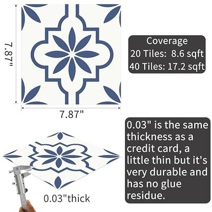 MORCART Peel and Stick Floor Tile, Vinyl Flooring Waterproof, DIY Flooring for Bathroom, Kitchen, Fireplace, Pet House, Stairs, Bedrooms, Wall (20PCS,7.87" x 7.87",Blue)