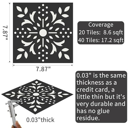 MORCART 20 Pcs Peel and Stick Floor Tile, 7.87"x 7.87" Vinyl Flooring Waterproof, DIY Flooring for Bathroom, Kitchen, Fireplace, Stairs, Bedrooms, Wall, Pantry Room Black White