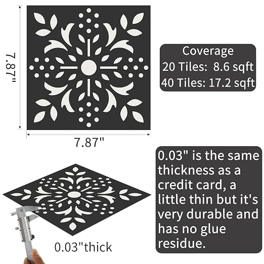 MORCART 40 Pcs Peel and Stick Floor Tile, 7.87"x 7.87" Vinyl Flooring Waterproof, DIY Flooring for Bathroom, Kitchen, Fireplace, Stairs, Bedrooms, Wall, Pantry Room