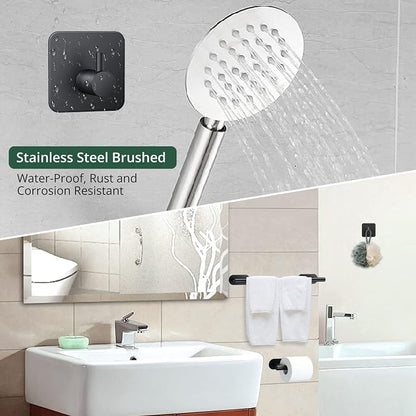 JiGiU 16-Inch Towel Bar, Self Adhesive Bath Hardware Set Bathroom Towel Holder with Toilet Paper Holder & 3 Packs Towel Hooks Stainless Steel Bathroom Hardware Accessory Kit, No Drilling-Black | Wall Mounted Towel Holder, Bathroom Accessories, Stainles...