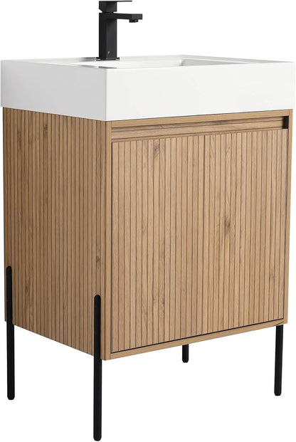 Crownpoint 24 Inch Bathroom Vanity with Sink, White Sink, Bright Oak Finish, Full Assembly Required, Elegant Bathroom Vanities for Modern Homes