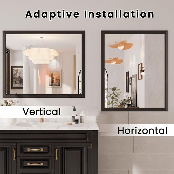 Bathroom Mirror Black, 30x36 Inch | Thick Metal Framed, HD Reflection, Anti-Rust, Hang Horizontally/Vertically, Suitable for Vanity, Bedroom, Bathroom, Entryway
