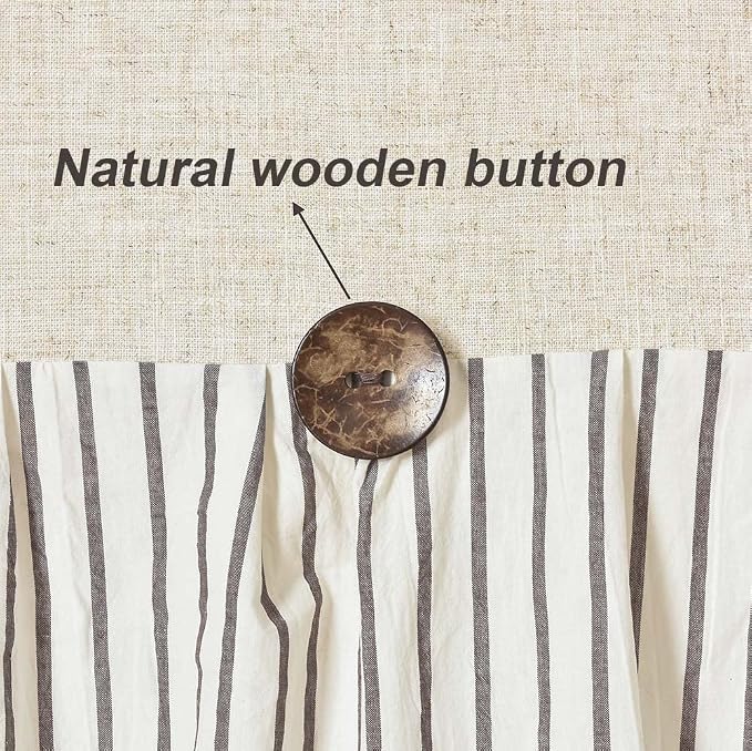 DOSLY Ides Farmhouse Shower Curtain, Beige and Brown Stripe, Button Curtain, Linen and Cotton Woven Fabric, Rustic Charm Country Chic Style, 72x84 in