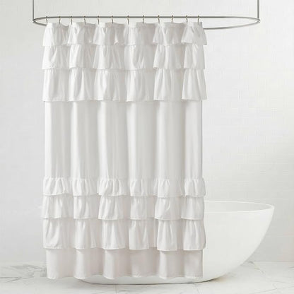 Madison Park Grace Ruffle Shower Curtain for Bathroom, 72"x 72", White | Farmhouse Cottage Top, Machine Washable, Shabby Chic Ruffled Decor Fabric, Privacy Screen, Solid Color