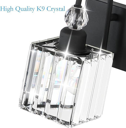 Ralbay Matte Black Crystal Vanity Light 4 Light Modern Crystal Bathroom Lighting Fixtures Over Mirror, Crystal Black Bathroom Vanity Light