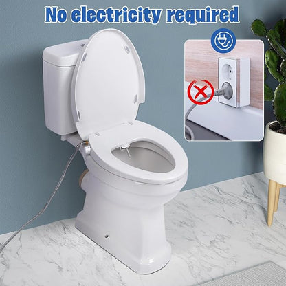 Elongated Bidet Toilet Seat Non-Electric Swash Ecoseat,Quiet-Close,Self Cleaning Dual Nozzle System,White Bidet Attachment with Brass inlet,Easy Installation