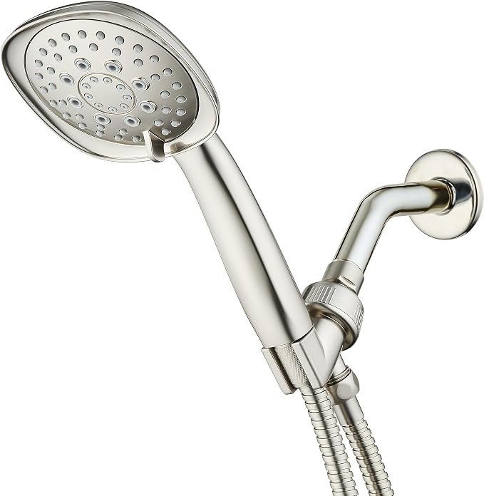 AquaDance, Satin Nickel Luxury Square 6-setting High-Pressure Hand Extra-Long 72" Stainless Steel Hose, Bracket, Solid Brass Fittings, Finish. Premium Handheld Shower Head from Top American