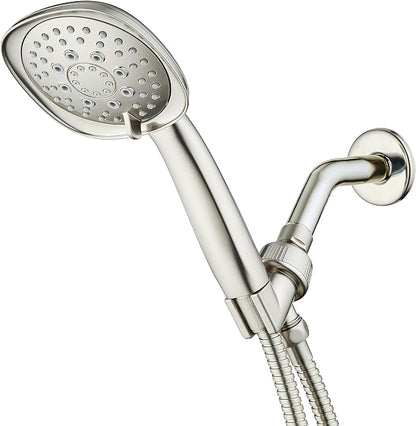 AquaDance, Satin Nickel Luxury Square 6-setting High-Pressure Hand Extra-Long 72" Stainless Steel Hose, Bracket, Solid Brass Fittings, Finish. Premium Handheld Shower Head from Top American