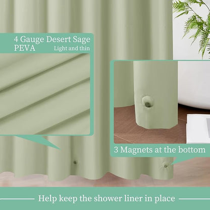 Mrs Awesome Sage Shower Curtain Liner with 3 Magnets, 72x72 | 12 Rustproof Grommets,Premium Flexible Sturdy Plastic Shower Curtain for Bathroom Lightweight & Waterproof,72W x 72H