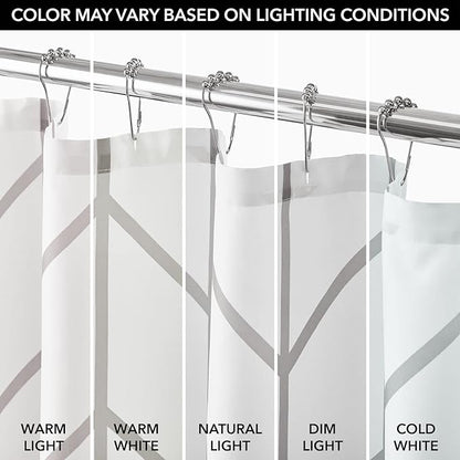 mDesign Fabric Geometric Shower Curtain - Herringbone Chevron Print with Reinforced Buttonholes for Master/Guest Bathroom - Machine Washable & Water Resistant Curtains, 72" x 72", Gray/White