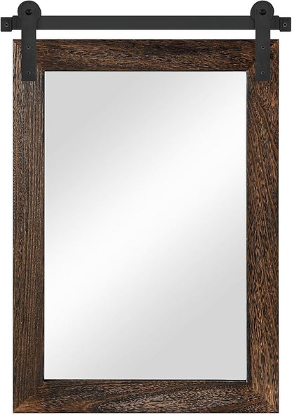 COGOOD Farmhouse Bathroom Mirrors for Over Sink - 38 x 25 Black Brown | Rustic Barn Door Wood Framed Vanity Mirror for Entryway, Living Room, Bedroom, Dresser Wall Decor