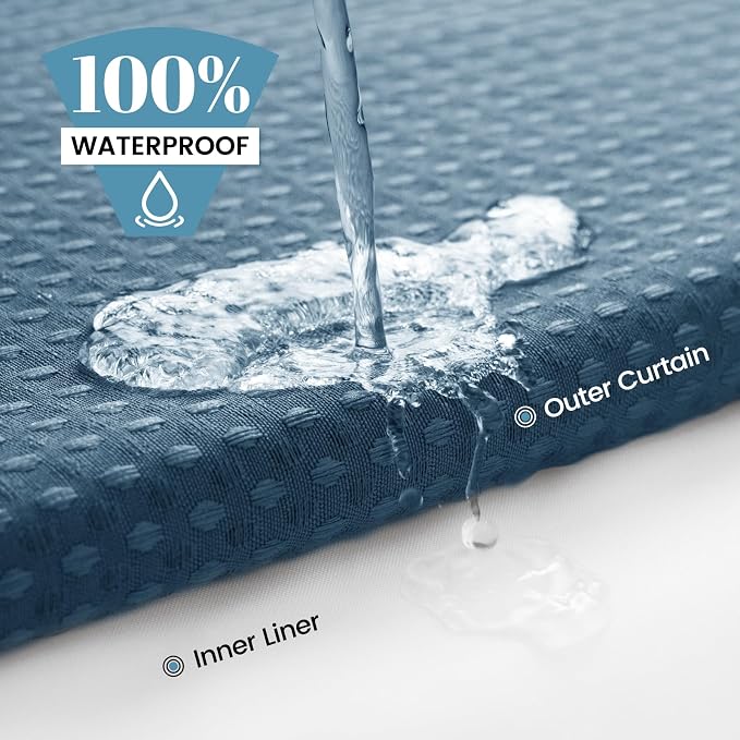SORTTO No Hook Shower Curtain with Snap in Liner Set Waffle Shower Curtain for Bathroom Hotel Style Fabric Waterproof Inner Liner，71" W x 74" H, Moonlight Blue