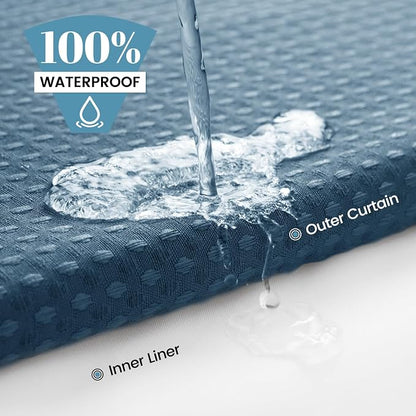 SORTTO No Hook Shower Curtain with Snap in Liner Set Waffle Shower Curtain for Bathroom Hotel Style Fabric Waterproof Inner Liner，71" W x 74" H, Moonlight Blue