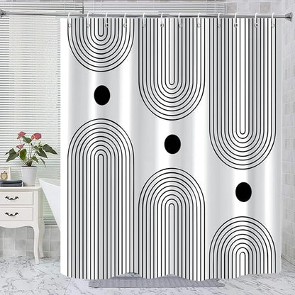White and Black Shower Curtain, Boho Minimalist Mid Century Modern Arch Geometric Machine Washable Waterproof Fabric for Bathroom Bathtub with Hooks 72x72