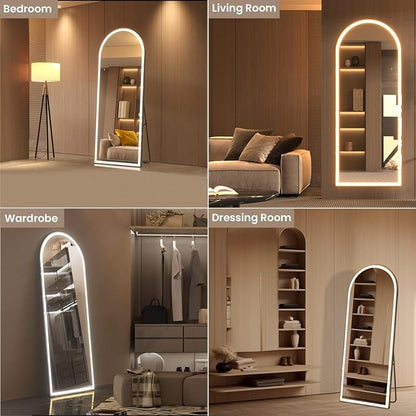 pertetey 81 x 34 in Arched LED Full Length Mirror, Black Frame | Dimmable, 3 Color Modes, Floor or Wall Mounted