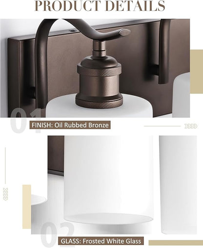 5 Light Bathroom Vanity Light, Morden Vanity Lighting Fixtures Over Mirror Oil Rubbed Bronze Bathroom Wall Sconce with Milky White Frosted Shade ZCVL01ORBW-5