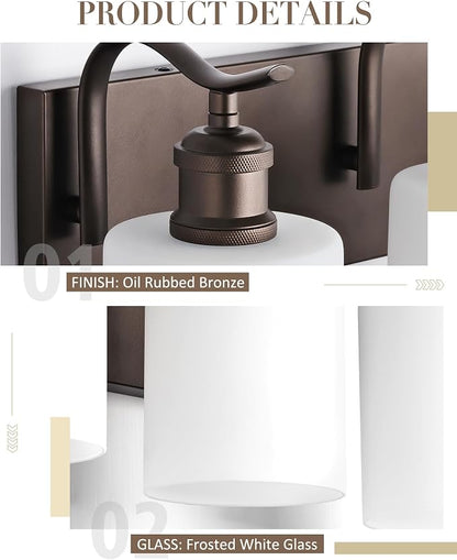 4-Light Bathroom Vanity Light,White Frosted Glass,Oil Rubbed Bronze | 27 Inch Over Mirror Wall Light,E26 sockets,for bathroom mirror,powder room,dressing area