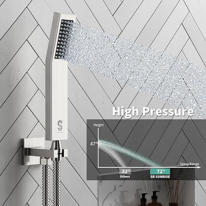SR SUN RISE 12 Inches All Metal Square Shower System with Tub Spout, Tub Shower Faucet Set, High Pressure Rain Shower Head and Handheld Sprayer Combo Shower Fixtues, Valve Included, Brushed Nickel