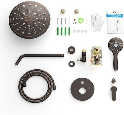 SunCleanse Oil Rubbed Bronze Shower System, Shower Faucet Sets Complete with Rain Shower Head and 7-Settings Handheld Shower Spray, Included Rough in Valve and Trim Kit