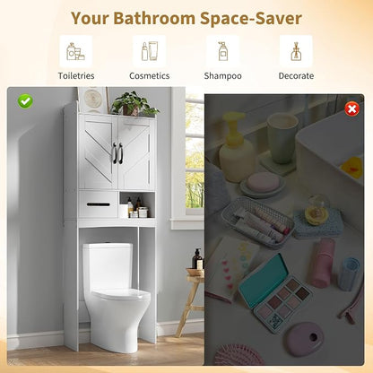 GarveeHome Over the Toilet Storage, Anti-Tip, Adjustable Shelf, White | Bathroom Cabinet, Toilet Paper Holder, Sturdy Build, for Bathroom Restroom Laundry