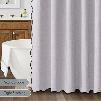 MIULEE Lavender Scalloped Linen Shower Curtain 72x72 Inches | Linen Textured, Waterproof, Washable, 12 Metal Hooks, Heavy Duty Cloth, Black Border, Shower Curtain for Bathroom Bathtub