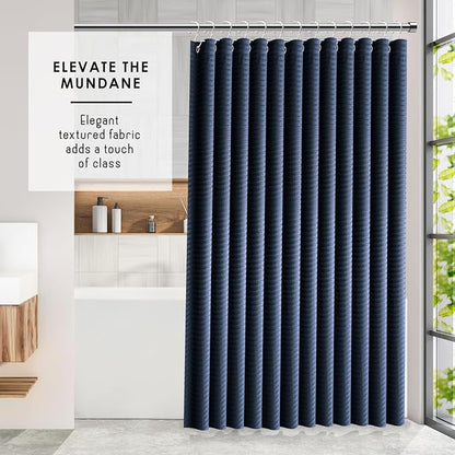 Clara Clark Navy Blue Shower Curtain - Hotel Quality Waffle Fabric Bath Curtain 72x72, Heavy Duty Waterproof Shower Curtains for Bathroom