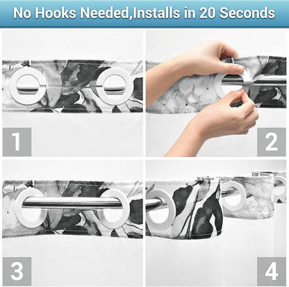 No Hook Floral Shower Curtain with Liner, Eucalyptus Black, 71x74 | Snap in Liner, 3 in 1, Water Repellent, Easy Install, Machine Washable, Hotel Style for Bathroom, Watercolor Pattern