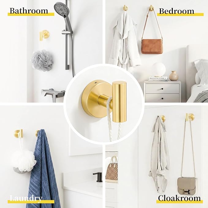 HOMOTEK 4 Pieces Bathroom Accessories Hardware Set, 24 inch Towel Bar, Towel Ring, Robe Hook, Toilet Paper Holder, Stainless Steel Rack Kit Wall Mounted, Gold