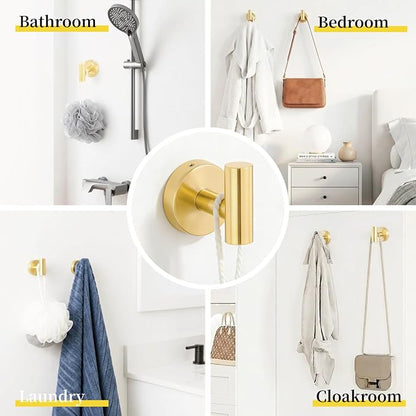 HOMOTEK 4 Pieces Bathroom Accessories Hardware Set, 24 inch Towel Bar, Towel Ring, Robe Hook, Toilet Paper Holder, Stainless Steel Rack Kit Wall Mounted, Gold