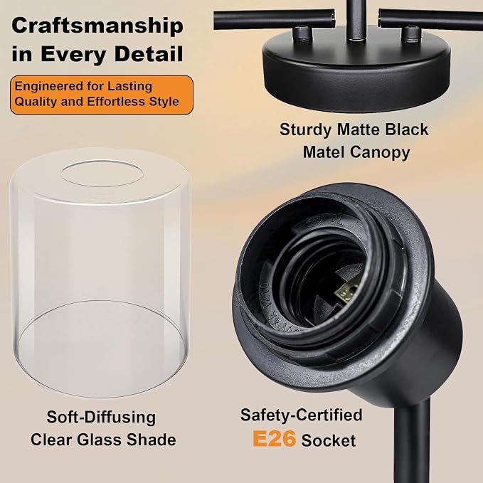 HiBay 5-Light Black Track Lighting Fixture Ceiling Flexible Glass Spotlight | Multi Directional & Foldable, Modern Farmhouse Industrial, for Kitchen, Living Room, Home Office, E26 Base