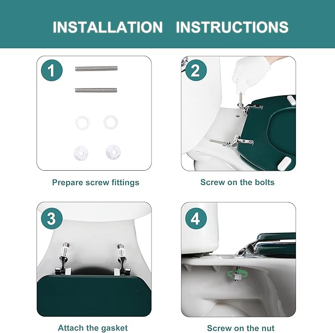 Dark Green Elongated Toilet Seat Natural Wood Toilet Seat with Zinc Alloy Hinges, Easy to Install also Easy to Clean, Scratch Resistant Toilet Seat by Angol Shiold (Elongated, Dark Green)