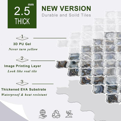 STICKGOO Arabesque Peel and Stick Backsplash, 12”X12” Backsplash Tile for Kitchen Peel and Stick, Self Adhesive Wall Tile Stick on Tiles (Thicker Design, Faux Blue Agate)