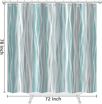 Moonslim Teal Grey Ombre Shower Curtain, Modern Wavy Abstract Striped Line Bathroom Curtain, Waterproof Fabric Bath Decor, 72 x 78 Inch