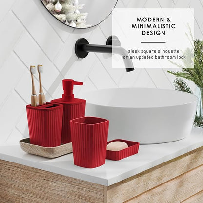 Clara Clark Christmas Bathroom Accessory Set - 22PC, Complete Set + Bath Rugs, Modern, Red & White, Polyester | 22 Piece Complete Xmas Bathroom Set with Toothbrush Holder, Soap Dispenser, Soap Dish, Toilet Brush, and Bathroom Trash Can
