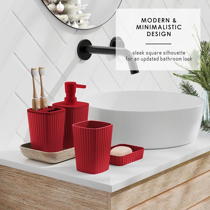 Clara Clark Bathroom Set - Christmas Bathroom Accessories Set, 24PC Bathroom Accessory Set, Christmas Bathroom Sets with Adhesive Corner Shower Caddy Hanging, Toilet Brush, Trash Can & Soap Dispenser | 25 Piece Complete Xmas Shower Curtain Set with Too...