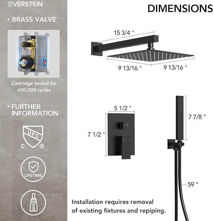 10 Inch High Pressure Rainfall Shower System with Handheld Spray, Wall Mount Bathroom Shower Faucet Set with Valve (Matte Black)