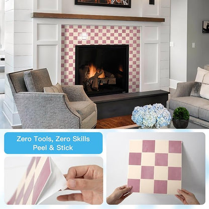 Art3d Grid Peel and Stick Backsplash, 10-Pack, 12" x 12", Pink & Warm White | Enhanced Thickness, Strong Adhesion, Moisture Resistant, Long-Lasting, Minimalist Look, DIY Friendly, for Kitchen Countertops