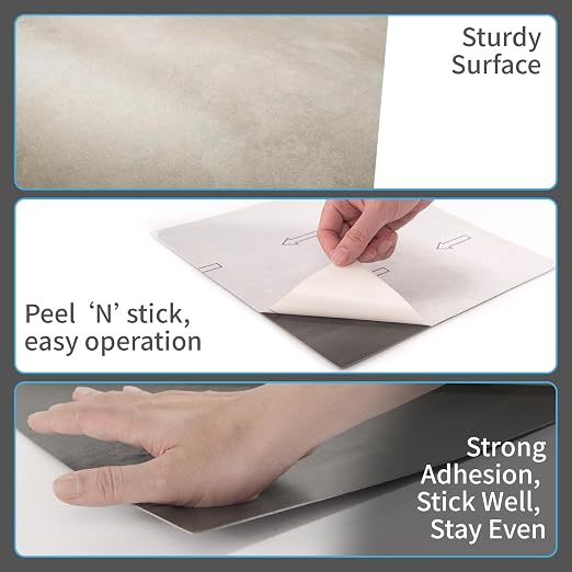 Art3d 30-Pack Peel and Stick Vinyl Floor Tiles, 12 x 12 in, Slate | Anti-Slip, Waterproof, Stain-Resistant, Simple to Clean, Durable, Premium Vinyl, Ideal for Kitchen, Dining Room, Bedrooms