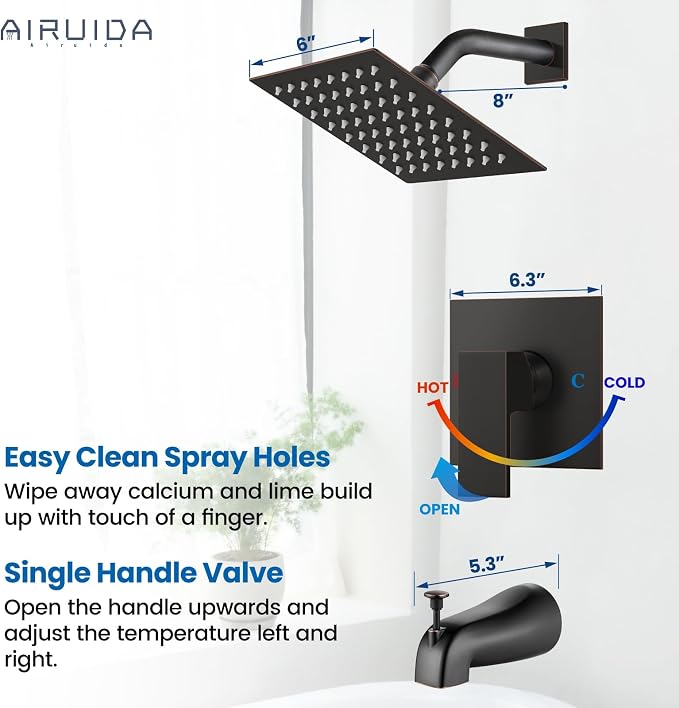 Airuida 8 Inch Shower Faucet Set,Bathtub Faucet Kit,Oil Rubbed Bronze | Shower Tub Faucet Set,Male Threads Rough-In Valve,Square Head Shower System