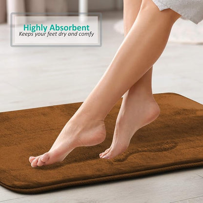 Clara Clark 2 Piece Bathroom Rugs, Velvet Memory Foam Bath Mat Set, Non-Slip Bath Rugs, Machine Wash, Dries Quickly, Ultra Soft Plush Bath Mats for Bathroom, 20 x 32 + Contour, Brown