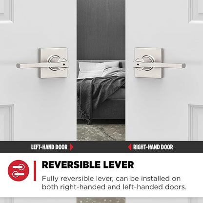 Kwikset Casey Door Handle, Satin Nickel | Interior Privacy Lock | For Bathroom and Bedroom | Reversible | Pack of 6