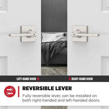 Kwikset Casey Door Handle, Privacy, Satin Nickel | Interior Lever | Keyless Turn Lock | Microban Protection | Pack of 2