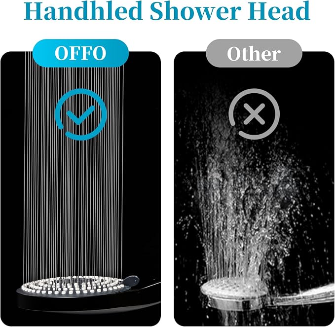 OFFO Handheld Shower Head Set, 6-Mode High Pressure Handheld Sprayer with 60" Shower Hose & Holder, High Flow Large Powerful Boosting Handheld Showerhead for Low Water Pressure, Matte Black