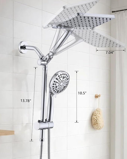 PDPBath High Pressure Rainfall Shower Head with Handheld Combo, Height Adjustable Dual Handheld Shower Head Combo with Slide Bar for Easy Reach, Chrome